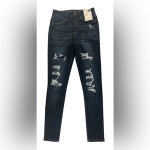 Kohls SO Juniors High Rise Jegging Superstretch Size 5 Medium Dark Destructed